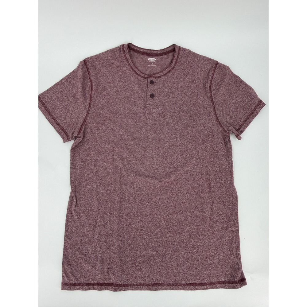 Old Navy Henley Shirt Short Sleeve Modern Mens Large Burgundy Heather Red Soft